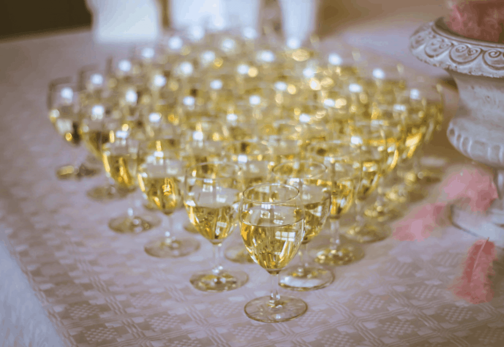 Champagne flutes ready for wedding guests
