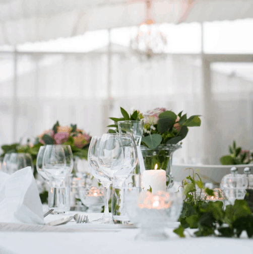 Wedding tables set for a reception