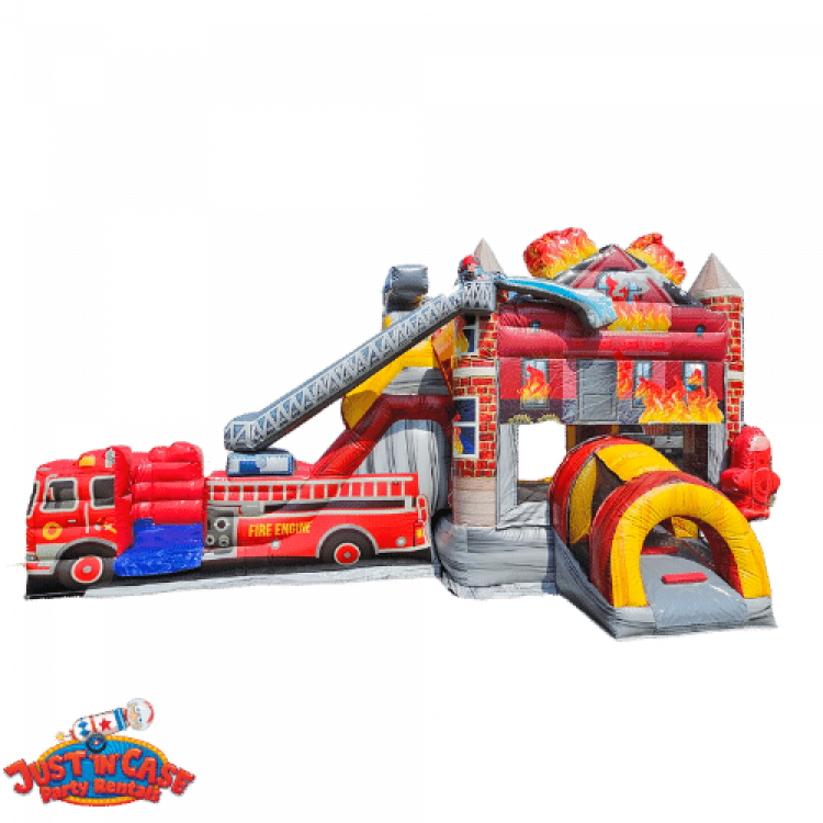 Fire Truck Bounce House And Wet/Dry Slide Rental