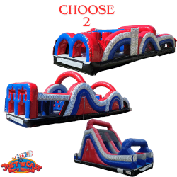 80 Ft Red, White and Blue Obstacle Couse Rental