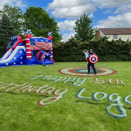 RWB Inflatable rental with captain America and a kid