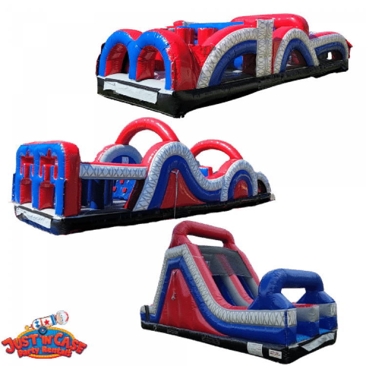 100 Ft Red, White and Blue Obstacle Course Rental