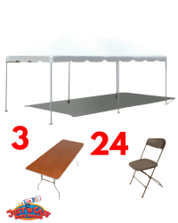10 x 20 Frame Tent Party Package (3 Tables & 24 Chairs)