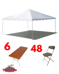 20 x 20 Frame Tent Party Package (6 Tables & 48 Chairs)