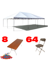 20 x 30 Frame Tent Party Package (8 Tables & 64 Chairs)