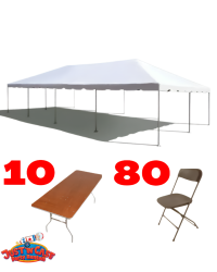 20 x 40 Frame Tent Party Package (10 Tables & 80 Chairs)